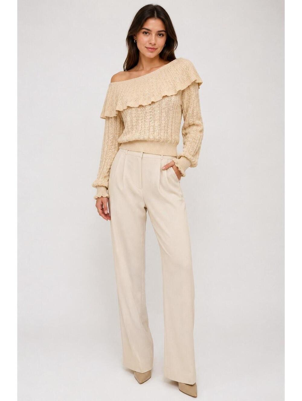 sweaters women Free People Crazy In Love Linen Blend Ruffle